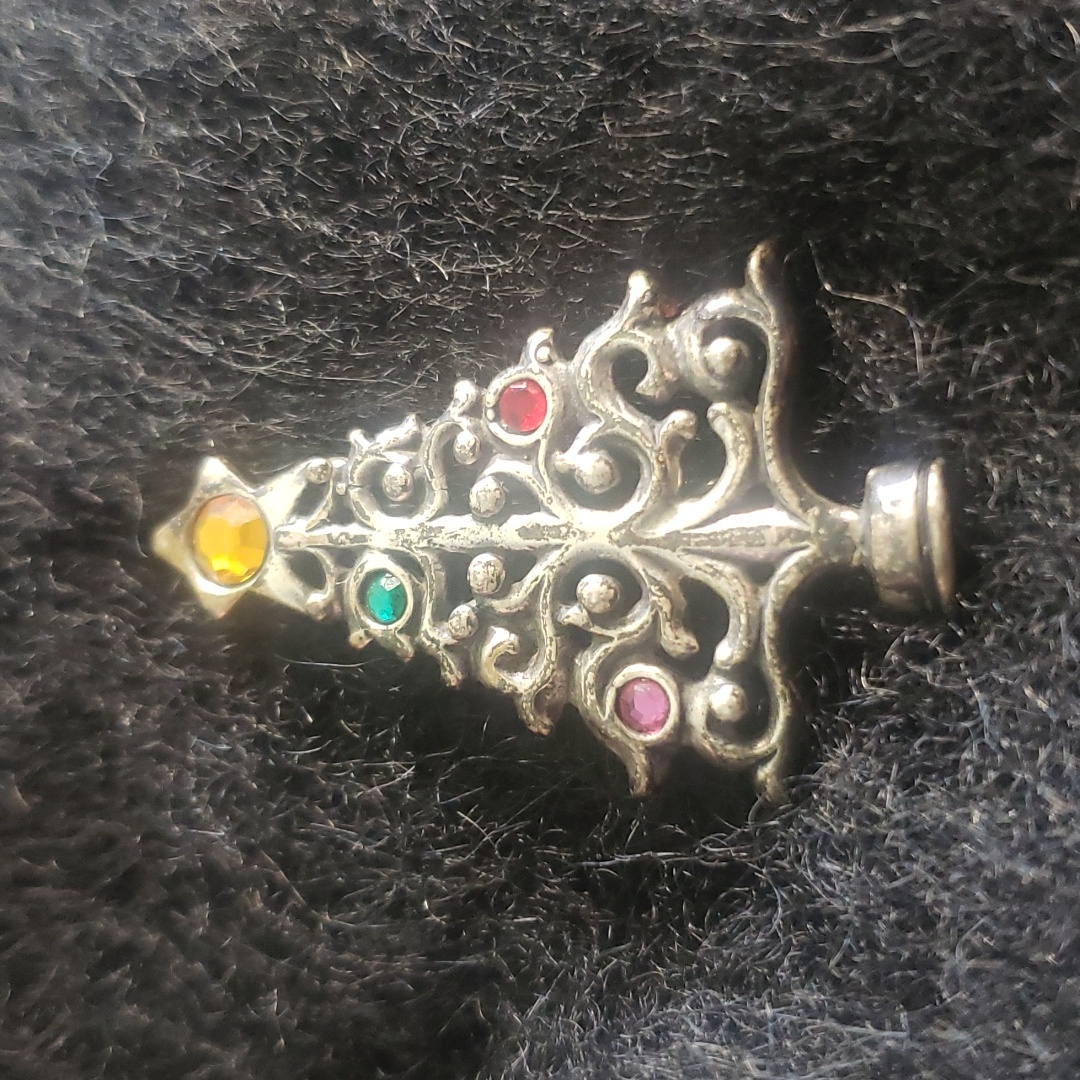 Vintage Sterling Silver Christmas Tree Pin Pendant Jewelry Xmas 35$